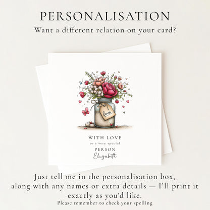 With Love Card, Floral Jar Greeting Card for a Special Person, Thinking of You Card, Personalised Name Card