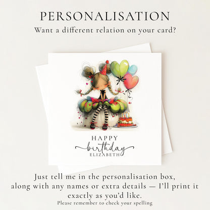 Personalised Girl Birthday Card, Cute Birthday Girl Illustration, Custom Name Card, Birthday Card for Daughter, Granddaughter, Niece