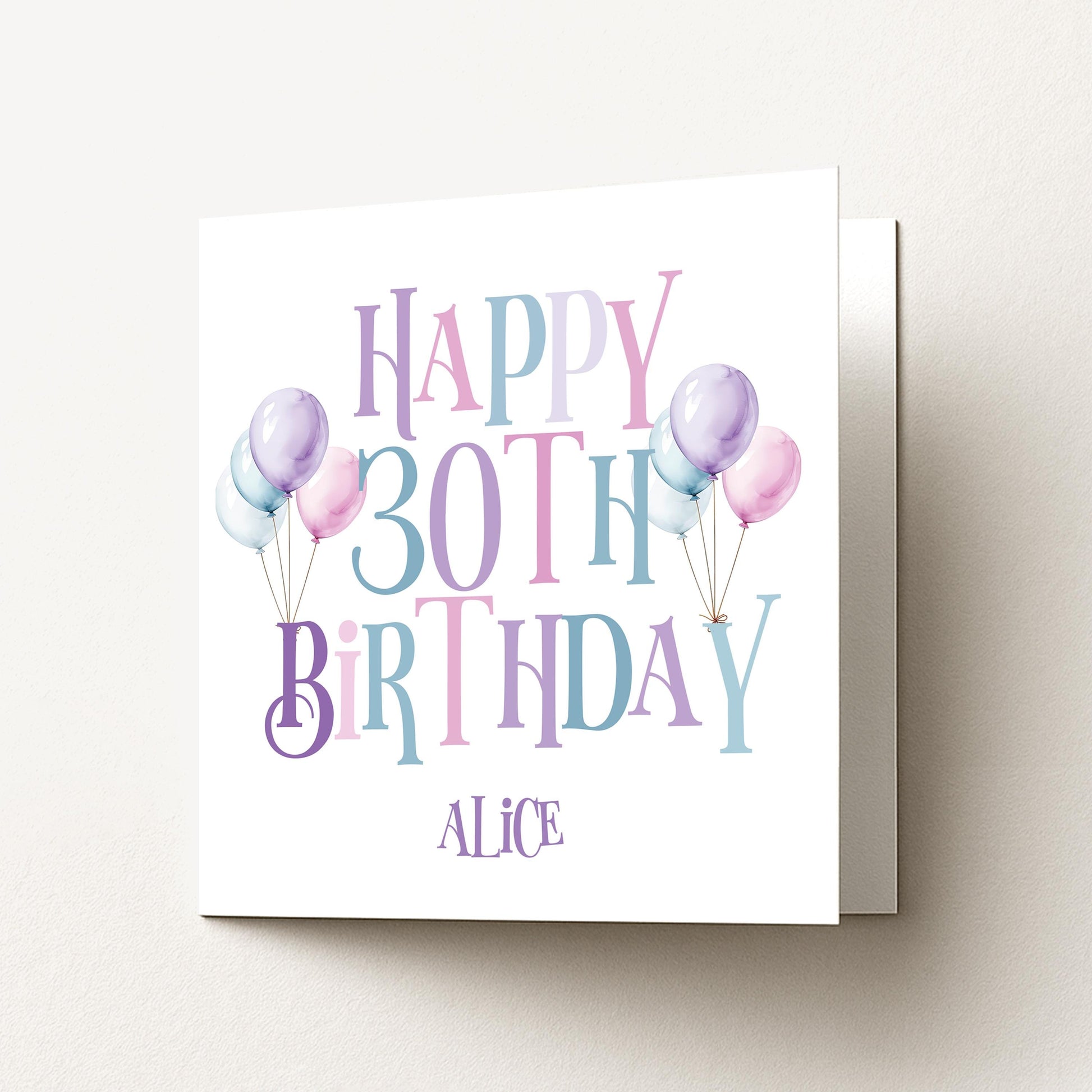 30th Birthday Card for Her, Happy 30th Birthday Card, Balloon Birthday Card, Personalised Birthday Card