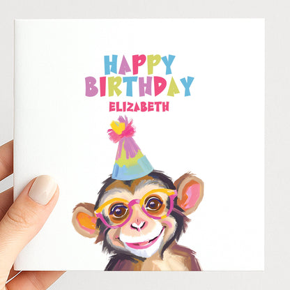 Birthday Card for Child, Cute Monkey Birthday Card, Personalised Kids Birthday Card, Fun Colourful Birthday Card