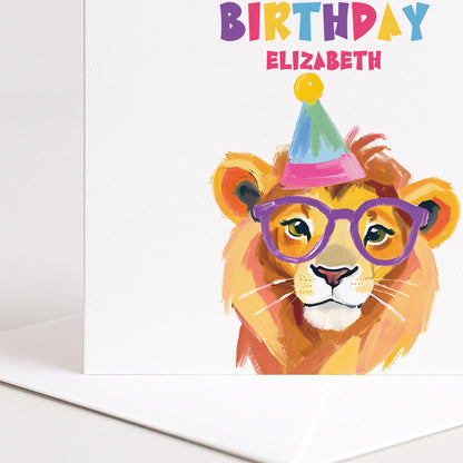 Birthday Card for Child, Cute Lion Birthday Card, Personalised Kids Birthday Card, Fun Colourful Birthday Card