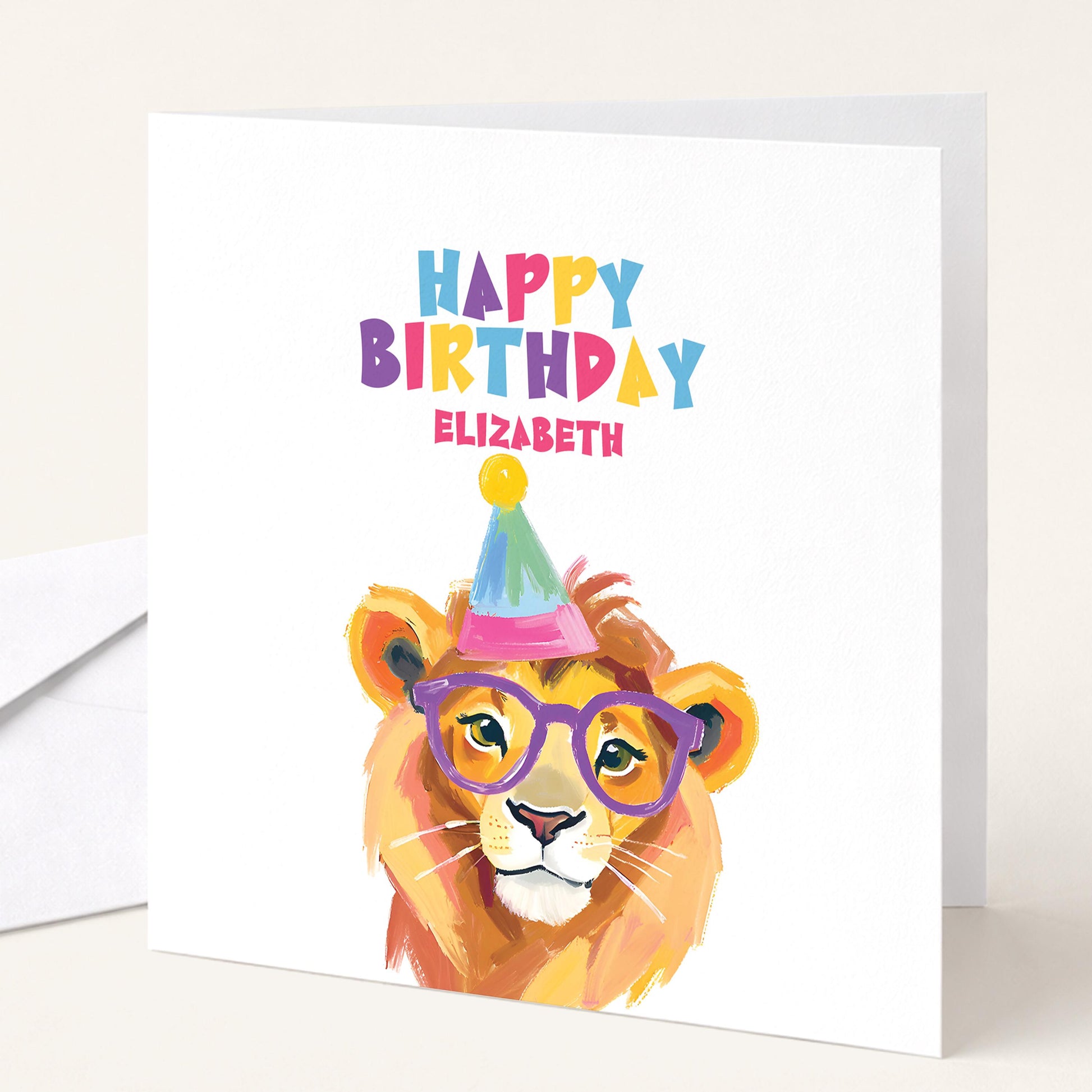 Birthday Card for Child, Cute Lion Birthday Card, Personalised Kids Birthday Card, Fun Colourful Birthday Card