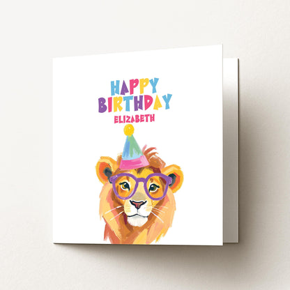 Birthday Card for Child, Cute Lion Birthday Card, Personalised Kids Birthday Card, Fun Colourful Birthday Card