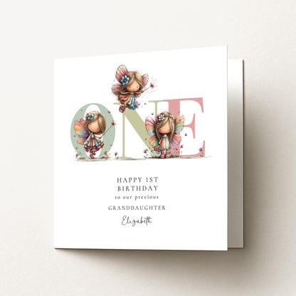 Personalized Granddaughter 1st Birthday Card, Fairy Keepsake
