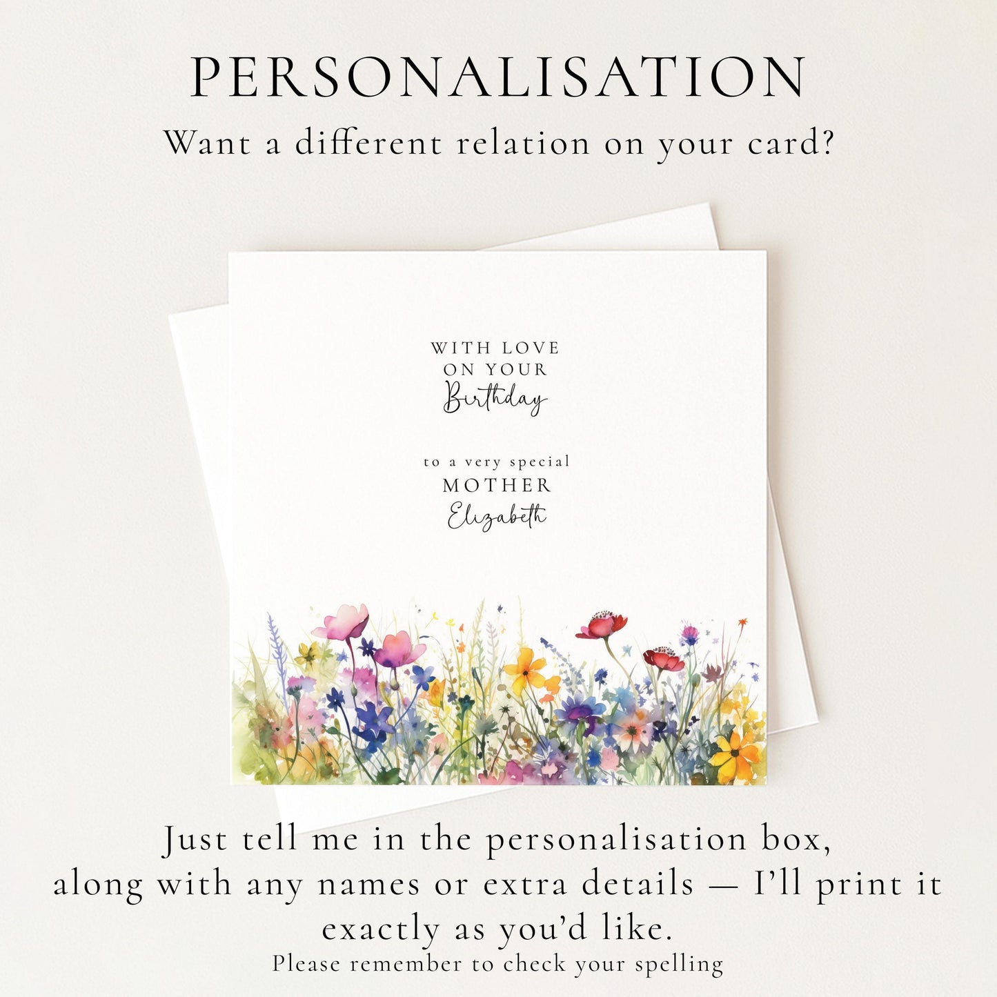 Birthday Card for Mother, Floral Birthday Card for Mum, Personalised Birthday Card, Elegant Wildflower Card