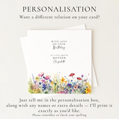 Birthday Card for Mother, Floral Birthday Card for Mum, Personalised Birthday Card, Elegant Wildflower Card