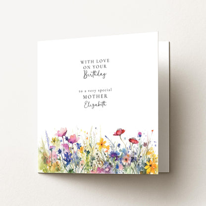 Birthday Card for Mother, Floral Birthday Card for Mum, Personalised Birthday Card, Elegant Wildflower Card
