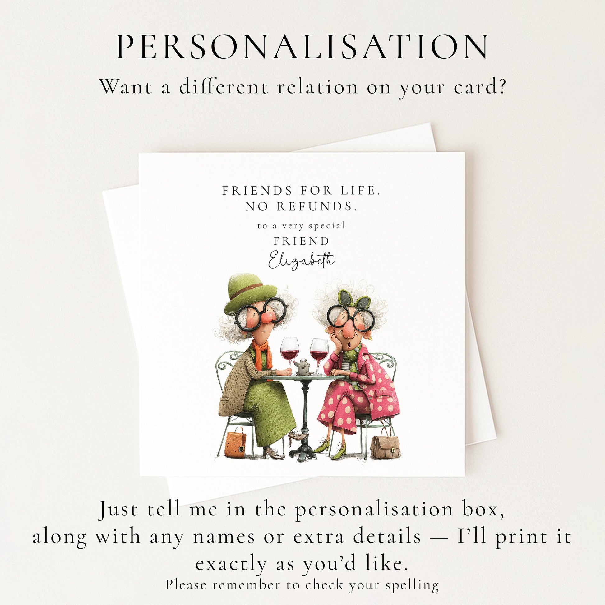 Funny Birthday Card for Friend, Friends for Life No Refunds, Cheeky Best Friend Birthday Card