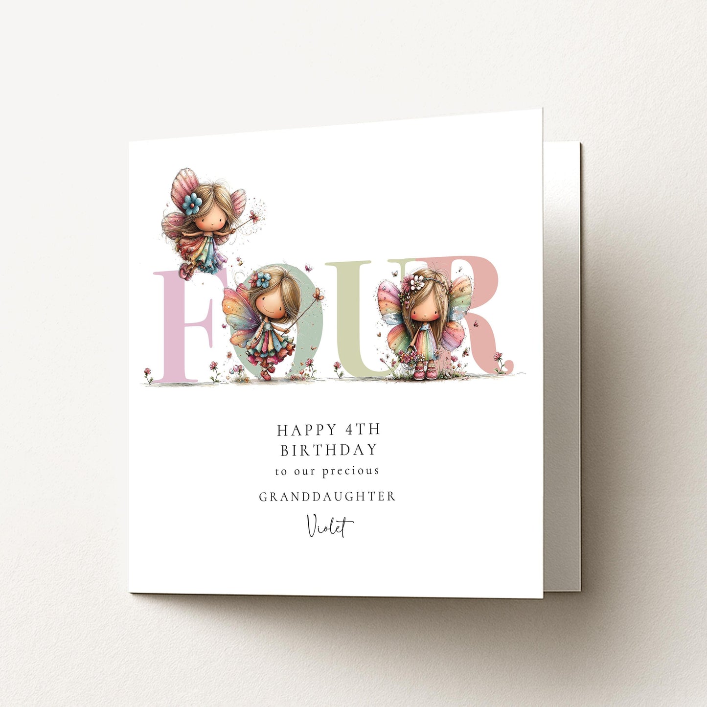 Personalized Granddaughter 4th Birthday Card, Fairy Keepsake