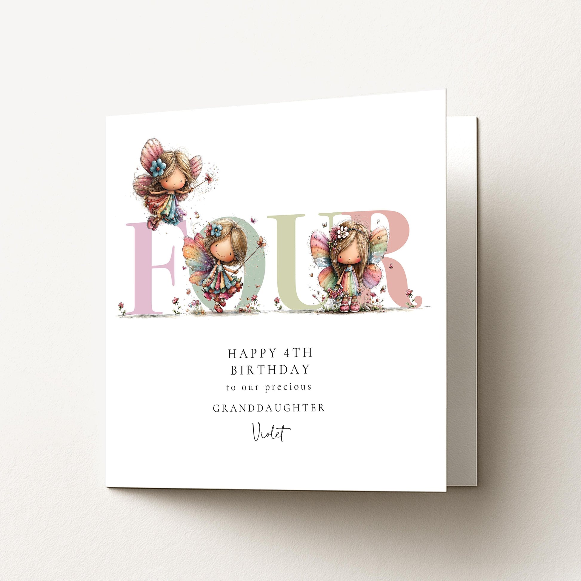 Personalized Granddaughter 4th Birthday Card, Fairy Keepsake