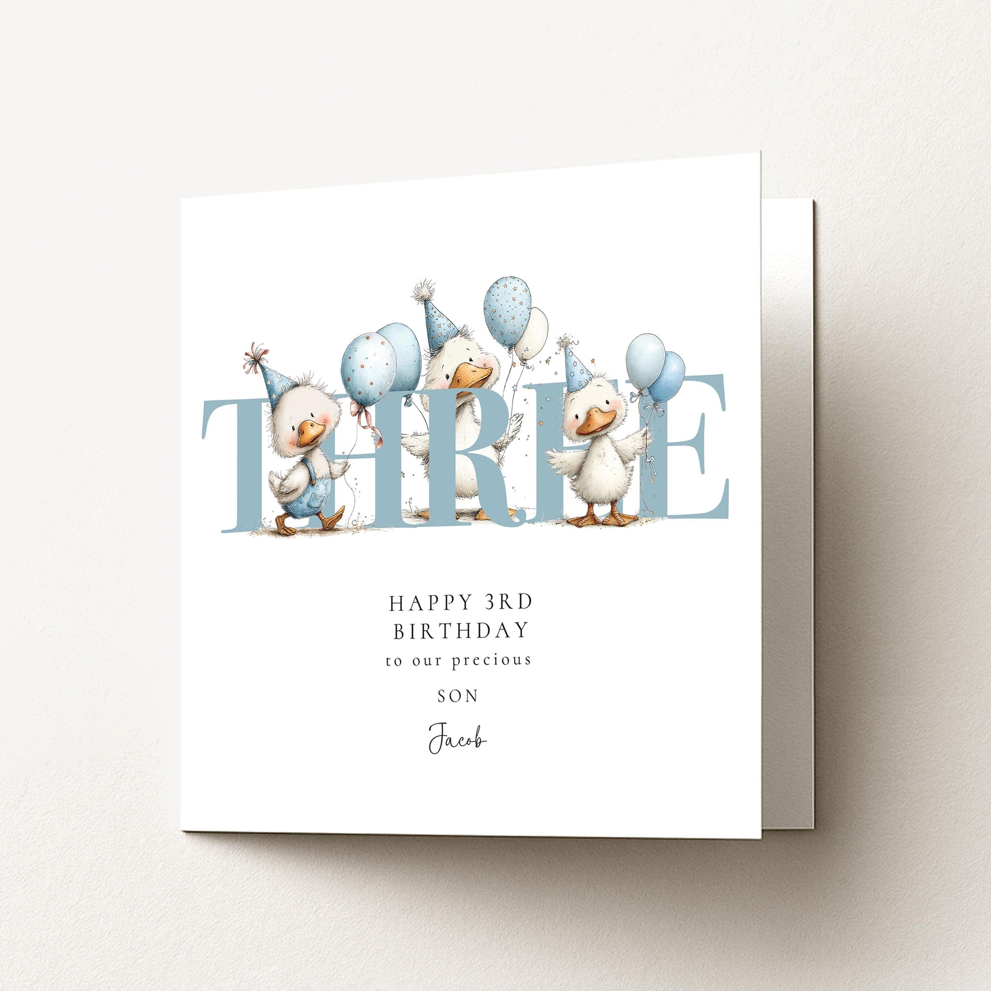 3rd Birthday Card for Son, Duck Birthday Card, Personalised Third Birthday Card, Cute Animal Birthday Card