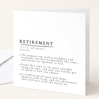 Retirement Definition Card, Dictionary Meaning Retirement Card, Sentimental Minimalist Card for Colleague or Friend, Work Leaving Card Idea