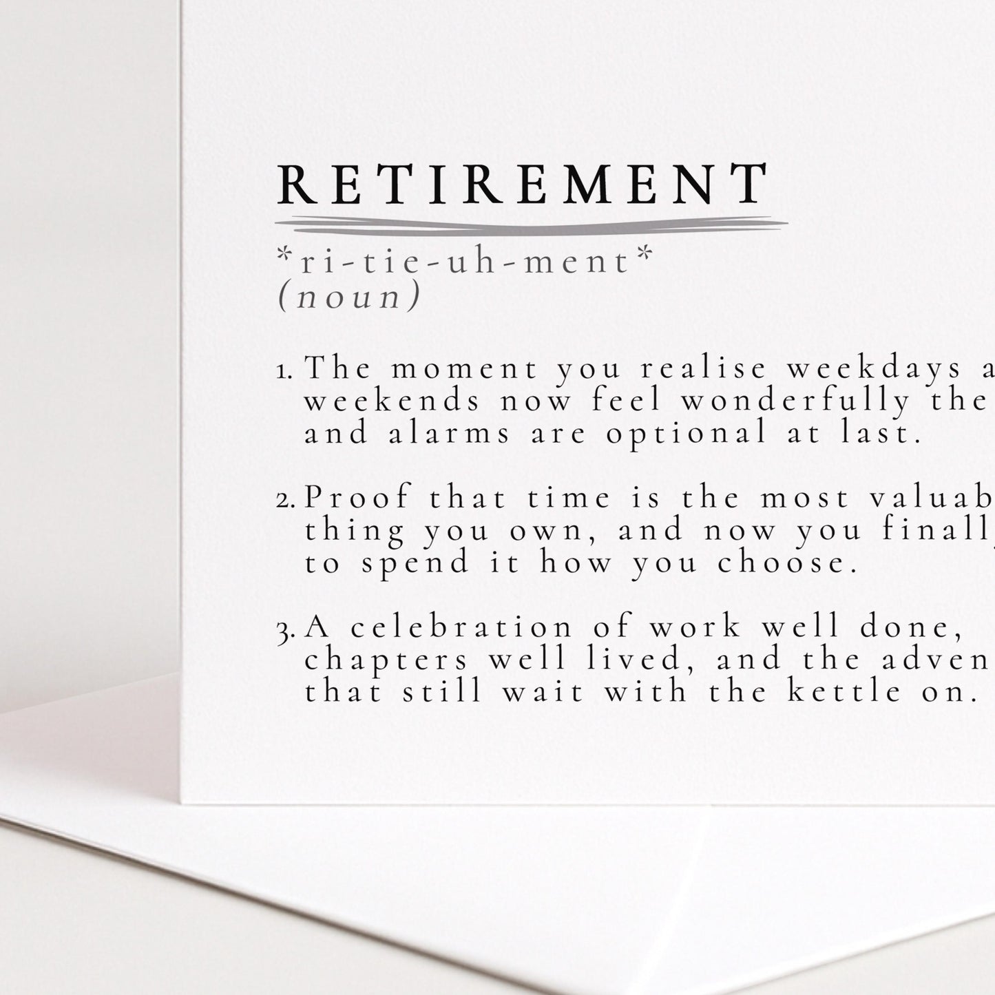 Retirement Definition Card, Dictionary Meaning Retirement Card, Sentimental Minimalist Card for Colleague or Friend, Work Leaving Card Idea