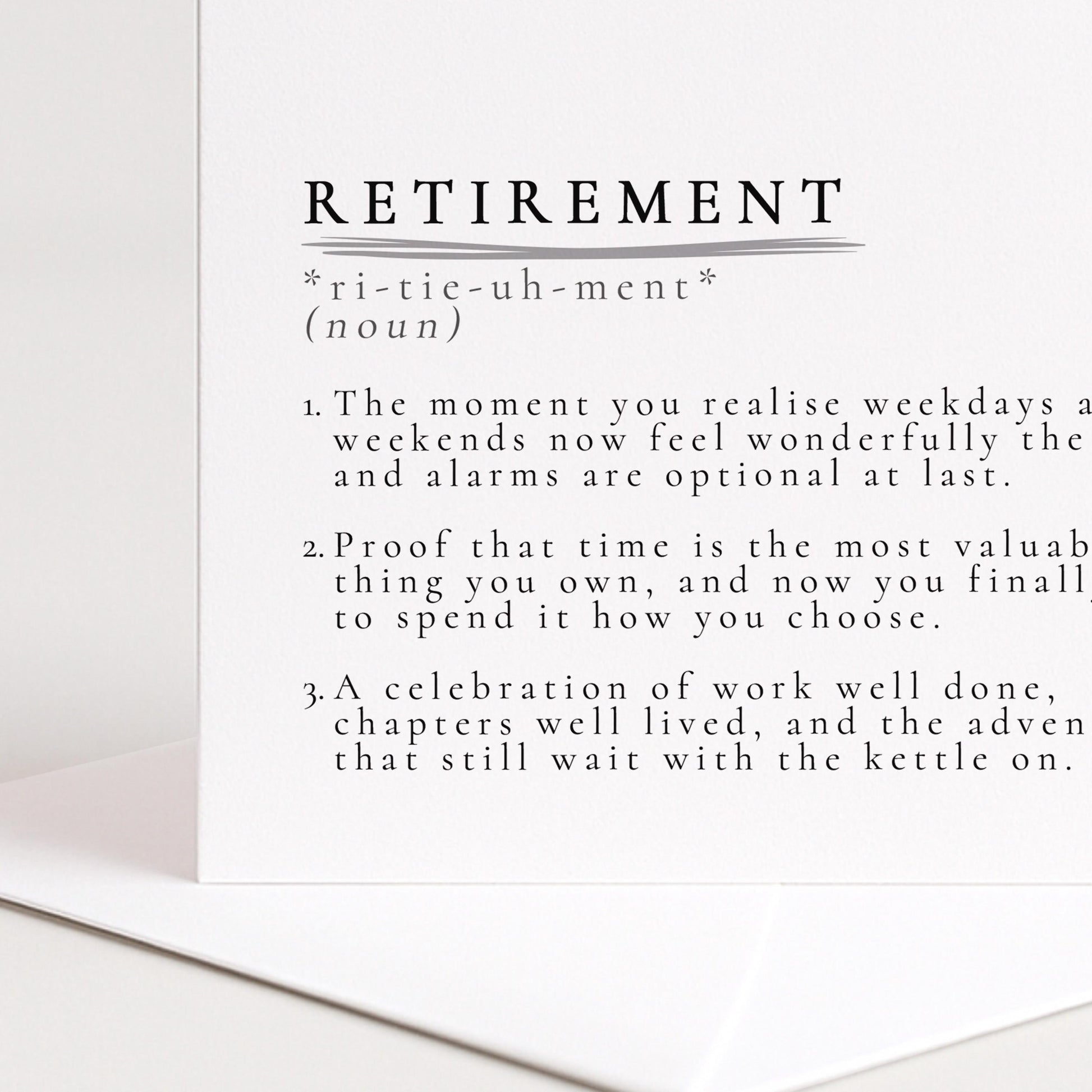 Retirement Definition Card, Dictionary Meaning Retirement Card, Sentimental Minimalist Card for Colleague or Friend, Work Leaving Card Idea