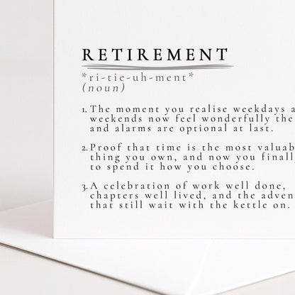 Retirement Definition Card, Dictionary Meaning Retirement Card, Sentimental Minimalist Card for Colleague or Friend, Work Leaving Card Idea