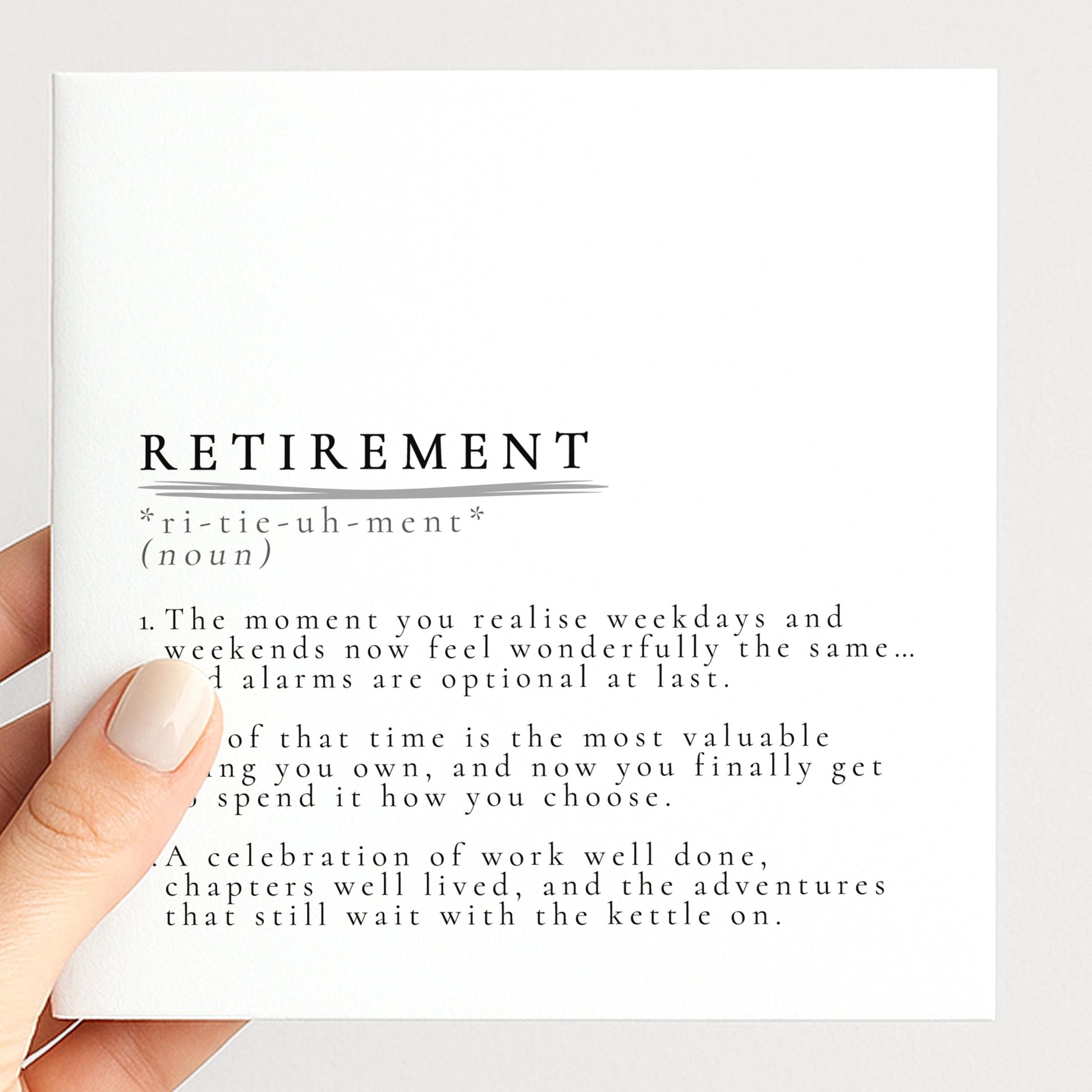 Retirement Definition Card, Dictionary Meaning Retirement Card, Sentimental Minimalist Card for Colleague or Friend, Work Leaving Card Idea