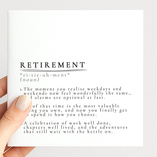 Retirement Definition Card, Dictionary Meaning Retirement Card, Sentimental Minimalist Card for Colleague or Friend, Work Leaving Card Idea