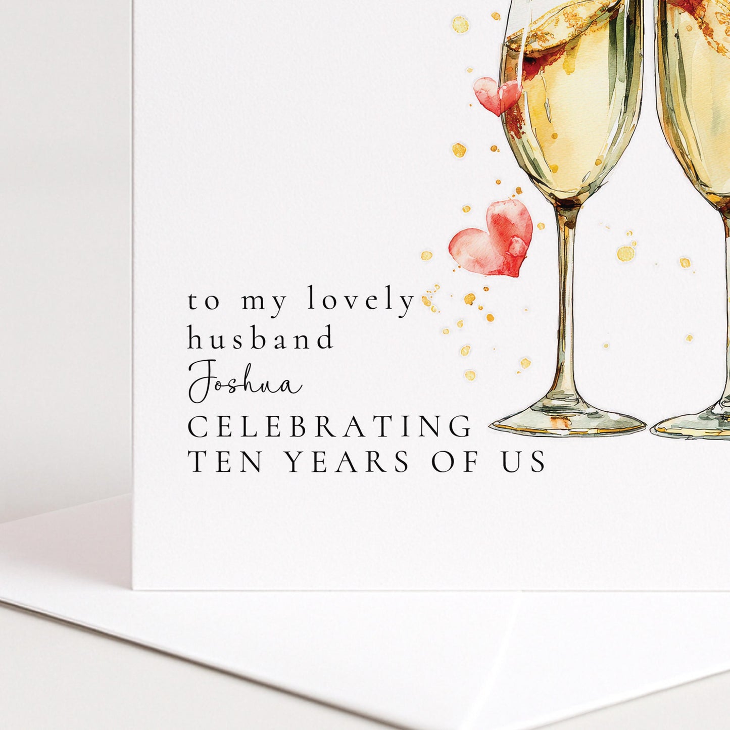 10 Year Anniversary Card for Husband, Champagne Glasses Anniversary Card, Personalised Wedding Anniversary Card