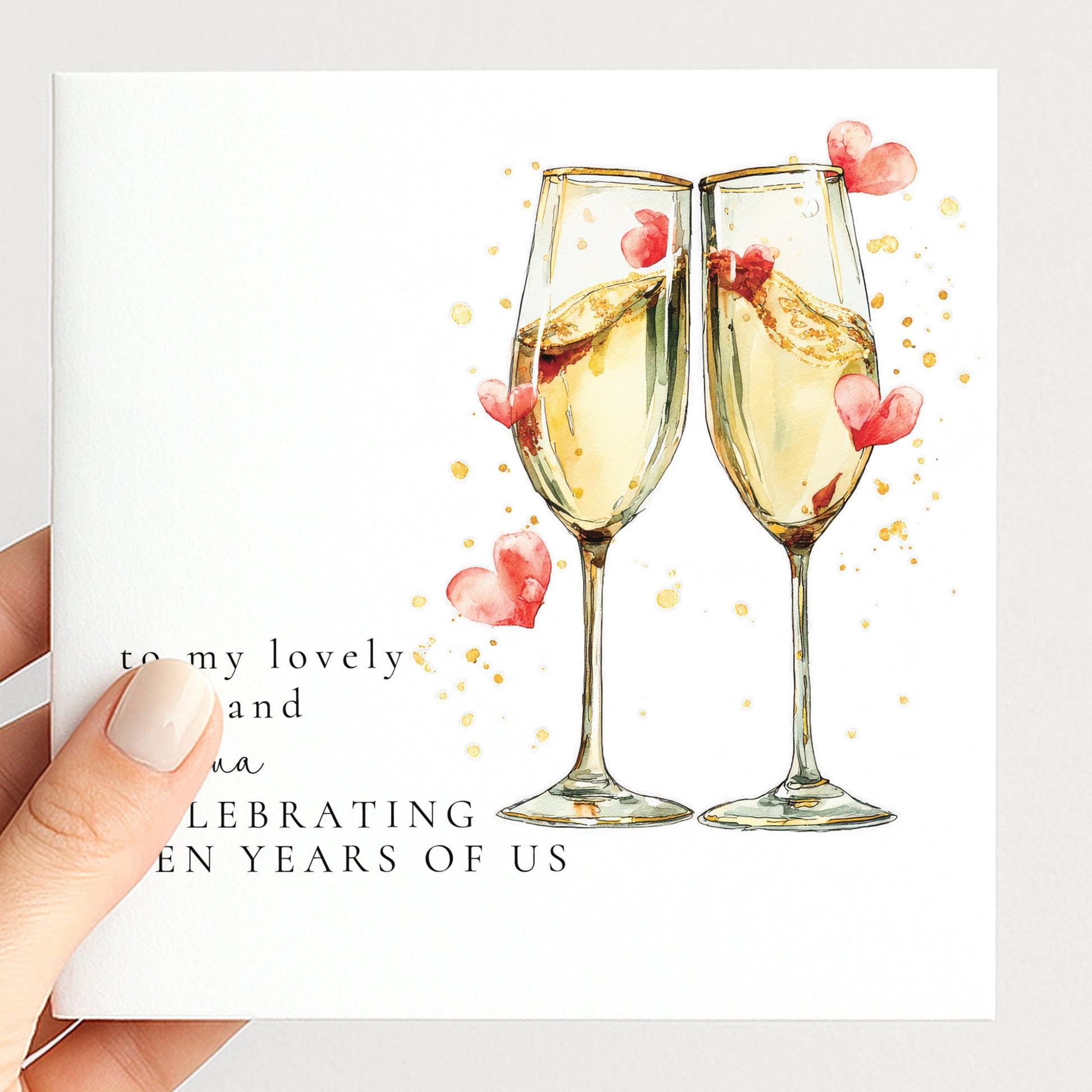 10 Year Anniversary Card for Husband, Champagne Glasses Anniversary Card, Personalised Wedding Anniversary Card