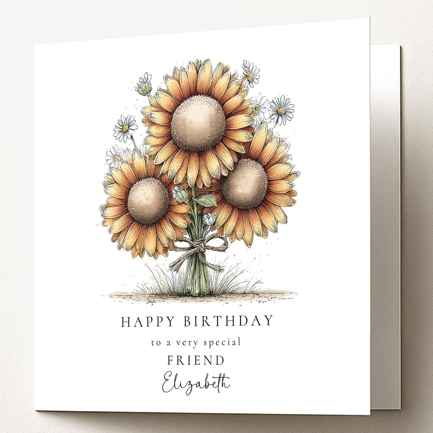 Birthday Card for Friend, Sunflower Birthday Card, Happy Birthday Friend Card, Personalised Flower Birthday Card