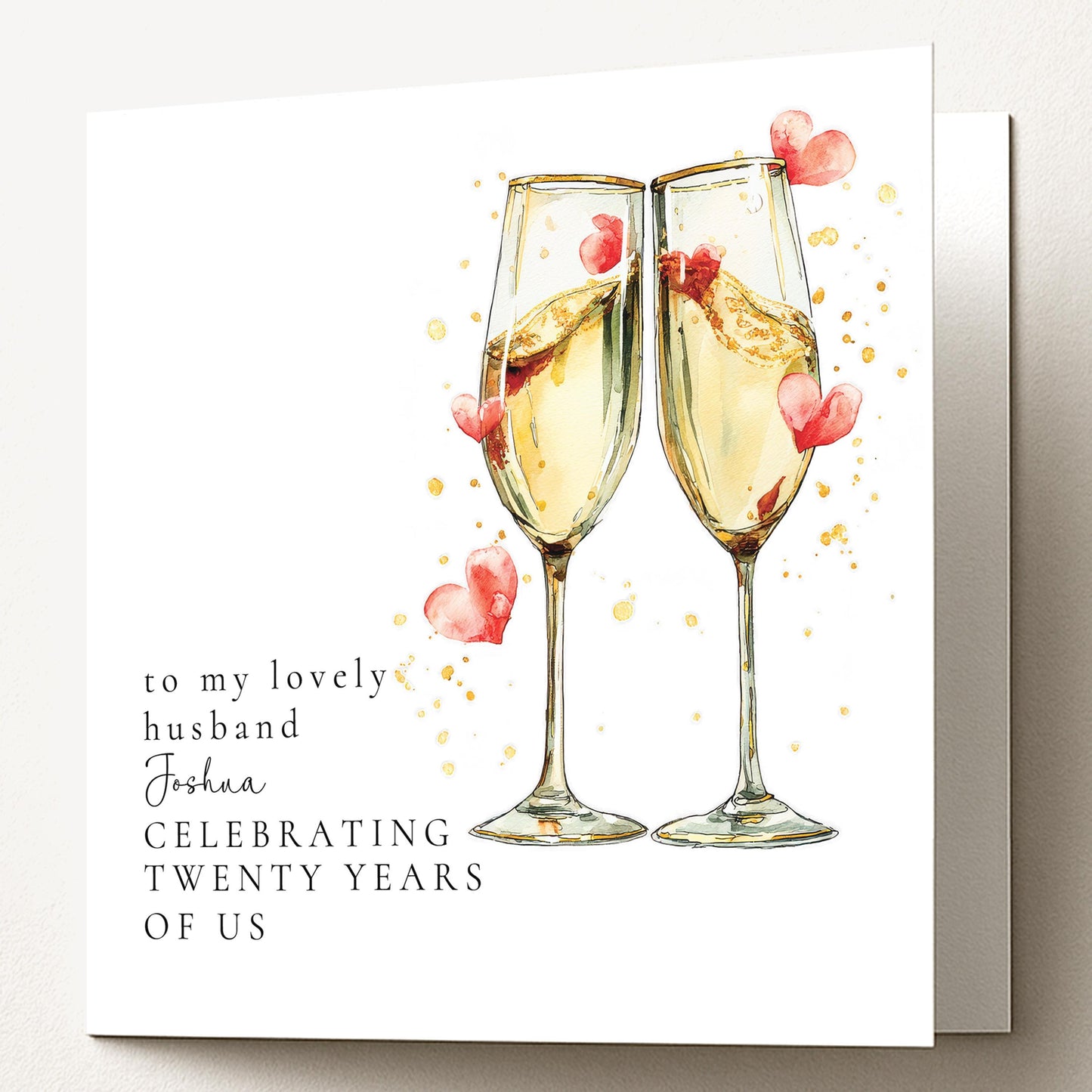 20 Year Anniversary Card for Husband, Champagne Glasses Anniversary Card, Personalised Wedding Anniversary Card