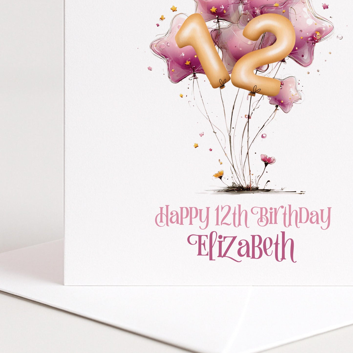 Personalised Birthday Card Any Age, Star Balloon Birthday Card, Custom Age Birthday Card for Girls, Pink Birthday Card