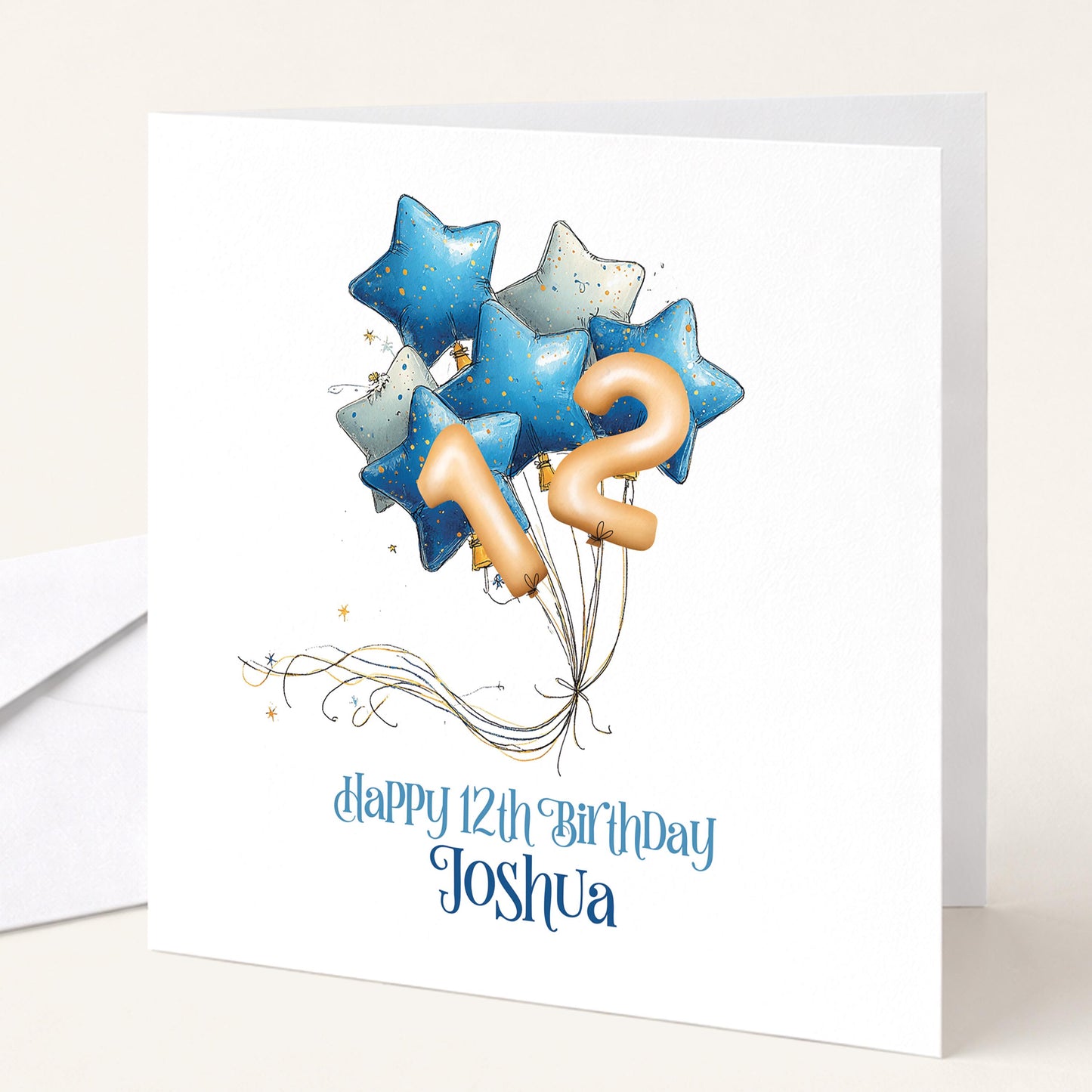 Personalised Birthday Card Any Age, Blue Star Balloon Birthday Card, Custom Age Birthday Card for Boys, Birthday Card with Name