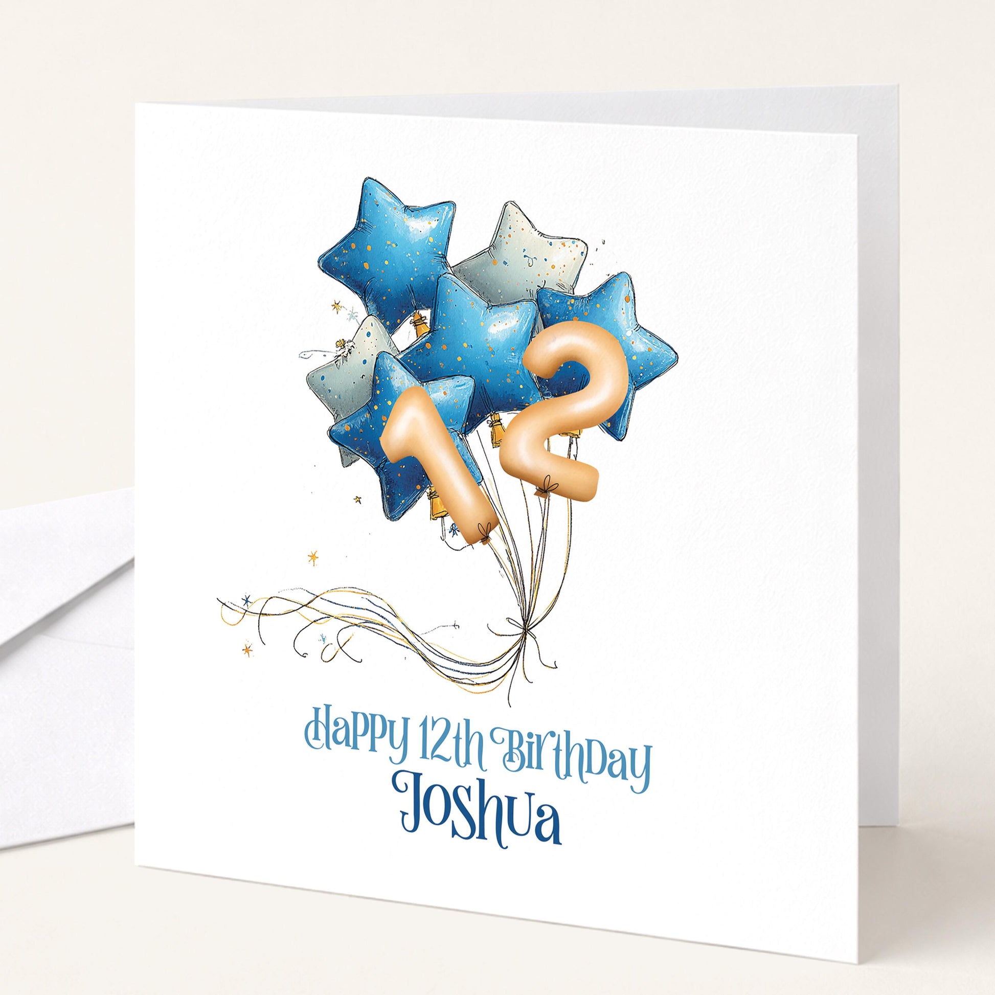 Personalised Birthday Card Any Age, Blue Star Balloon Birthday Card, Custom Age Birthday Card for Boys, Birthday Card with Name