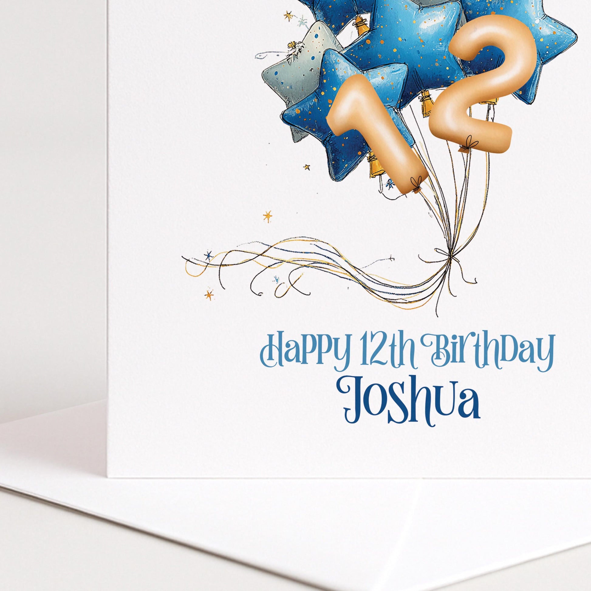 Personalised Birthday Card Any Age, Blue Star Balloon Birthday Card, Custom Age Birthday Card for Boys, Birthday Card with Name