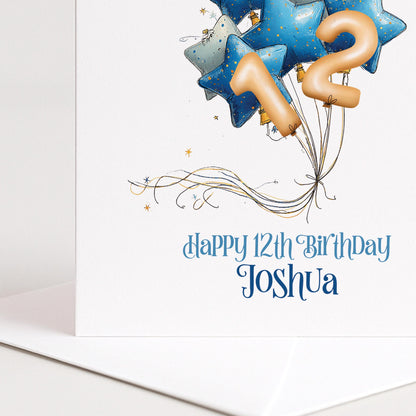 Personalised Birthday Card Any Age, Blue Star Balloon Birthday Card, Custom Age Birthday Card for Boys, Birthday Card with Name