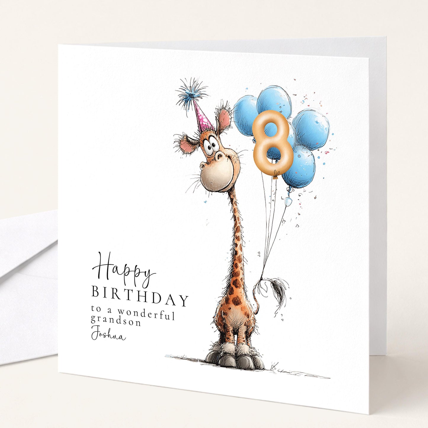Personalised Birthday Card Any Age, Cute Giraffe Birthday Card, Custom Age Birthday Card for Grandson, Animal Birthday Card