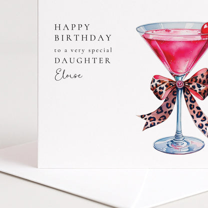 Daughter Birthday Card, Happy Birthday Daughter Card with Cocktail Illustration, Personalised Birthday Card for Daughter
