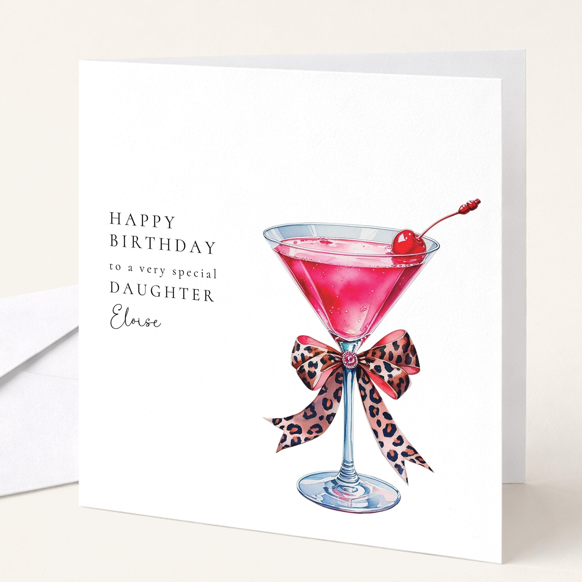 Daughter Birthday Card, Happy Birthday Daughter Card with Cocktail Illustration, Personalised Birthday Card for Daughter