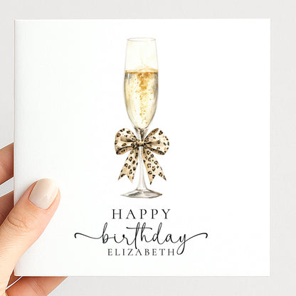 Birthday Card for Her, Elegant Happy Birthday Card with Champagne Glass, Personalised Birthday Card for Woman
