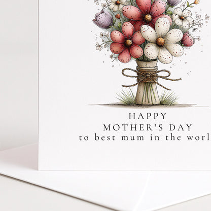 Mother’s Day Card – Elegant Floral Design With Soft Pastel Flowers & Keepsake