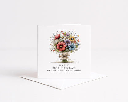 Mother's Day Card – Floral Greeting Card With Colourful Flower Bouquet & Premium Matte Finish