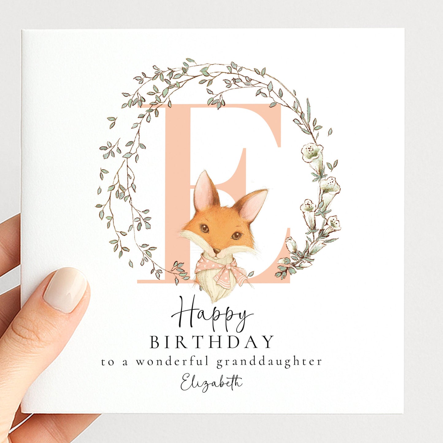 Granddaughter Birthday Card, Happy Birthday Granddaughter Card with Initial and Fox Design, Personalised Birthday Card