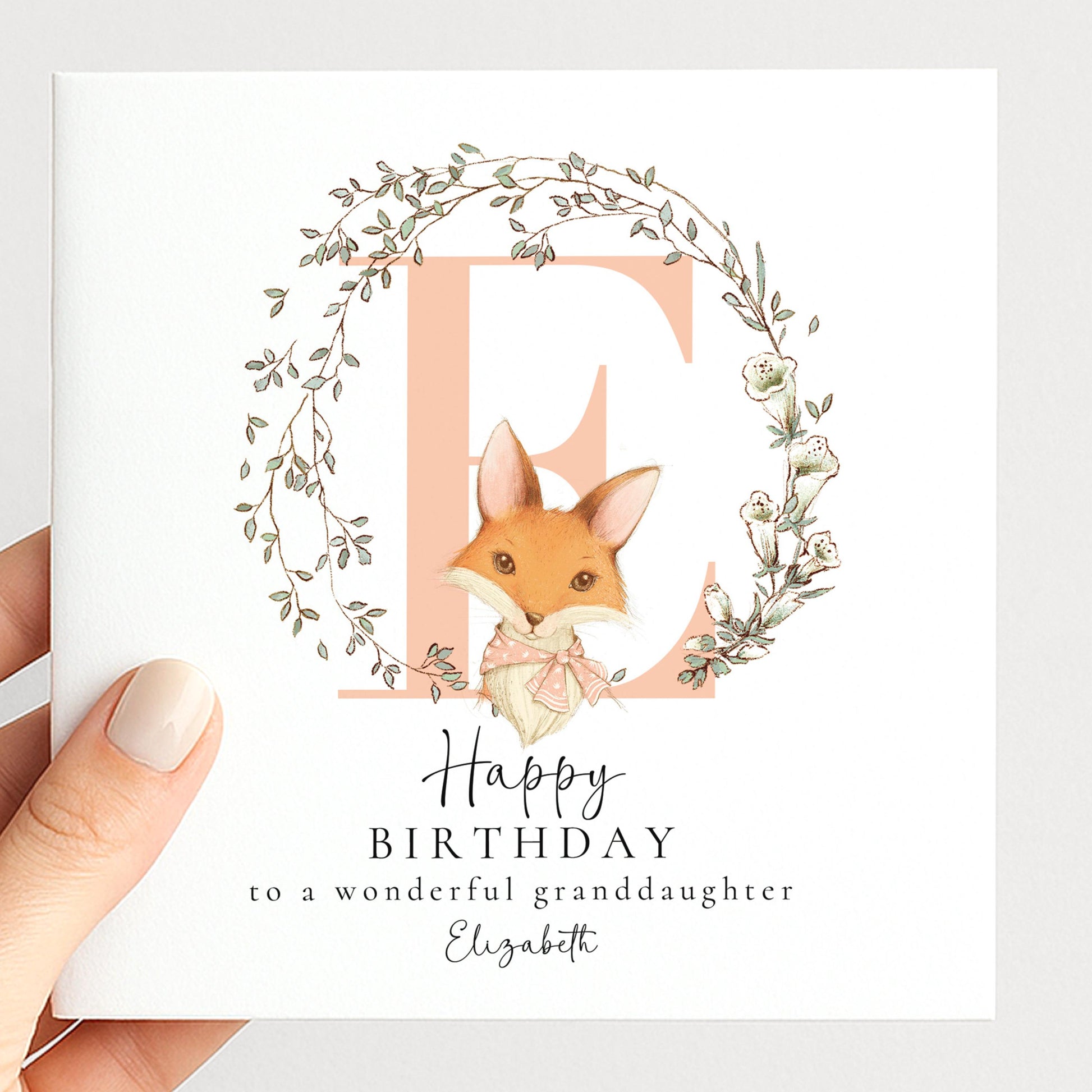Granddaughter Birthday Card, Happy Birthday Granddaughter Card with Initial and Fox Design, Personalised Birthday Card
