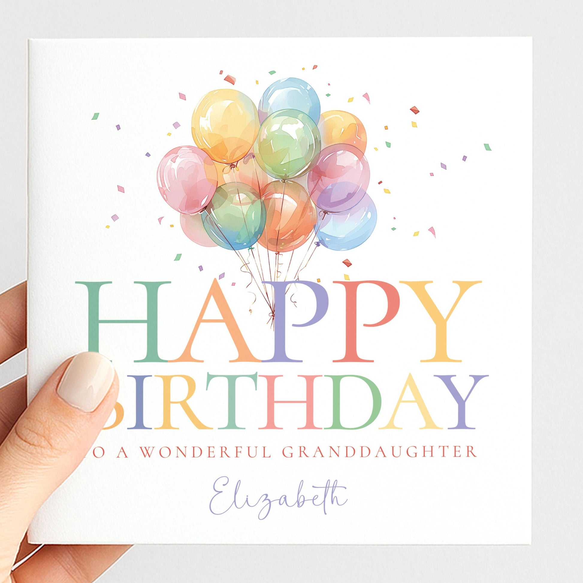 Granddaughter Birthday Card, Happy Birthday Granddaughter Card with Balloons, Personalised Birthday Card