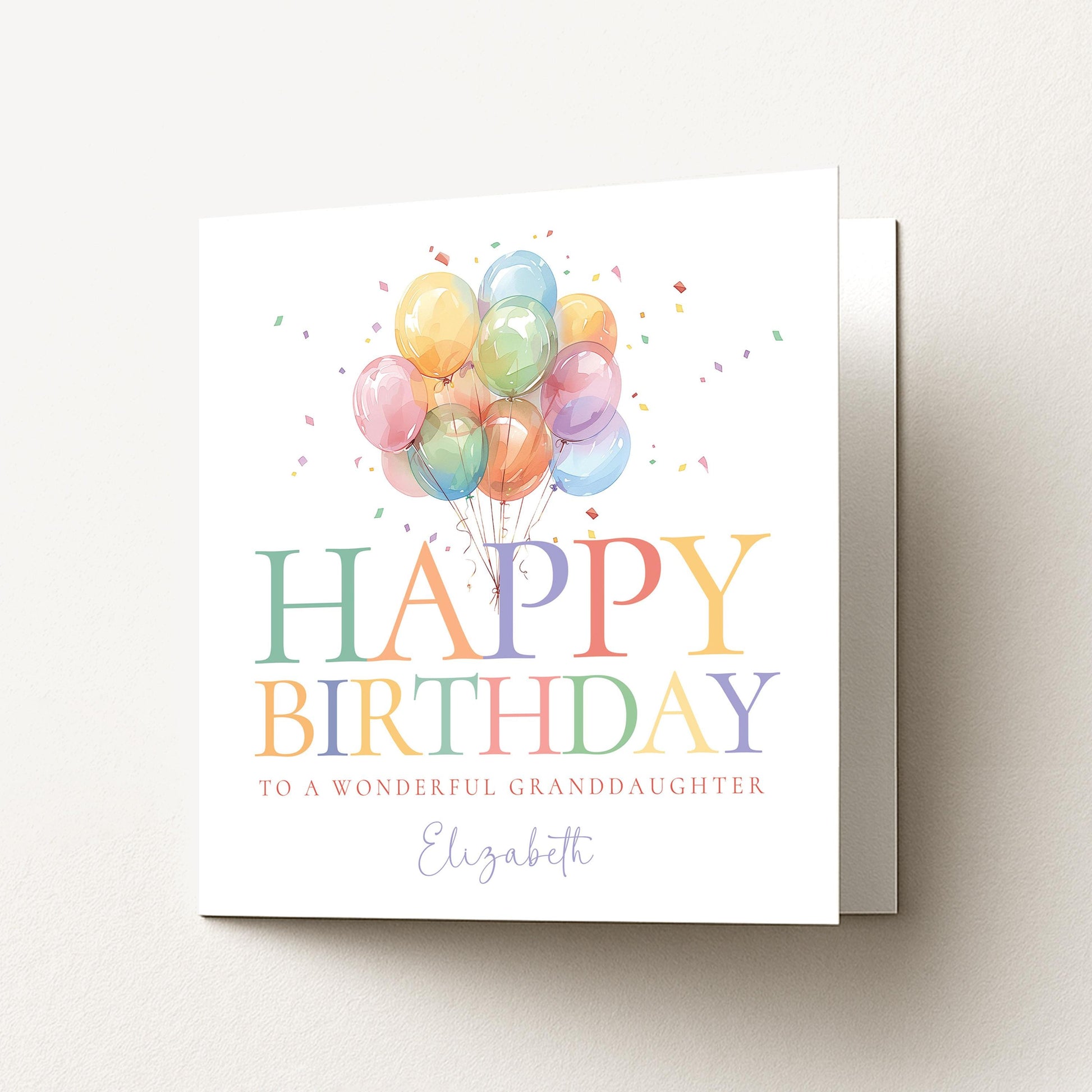 Granddaughter Birthday Card, Happy Birthday Granddaughter Card with Balloons, Personalised Birthday Card