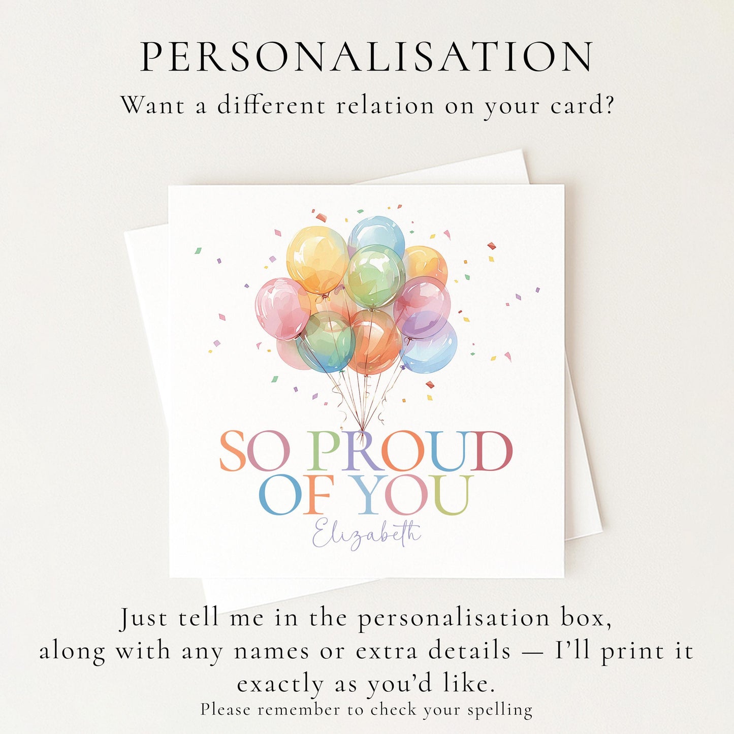 So Proud of You Card, Congratulations Card with Balloons, Personalised Proud of You Card for Any Occasion