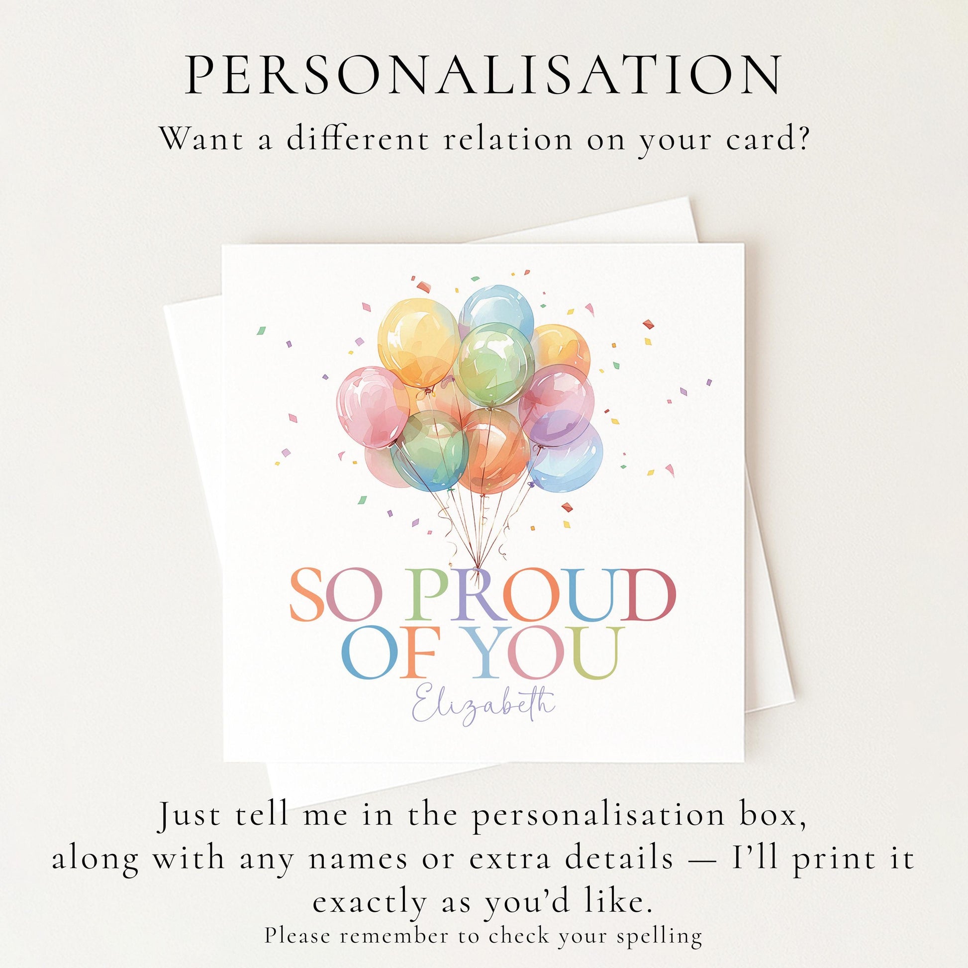 So Proud of You Card, Congratulations Card with Balloons, Personalised Proud of You Card for Any Occasion