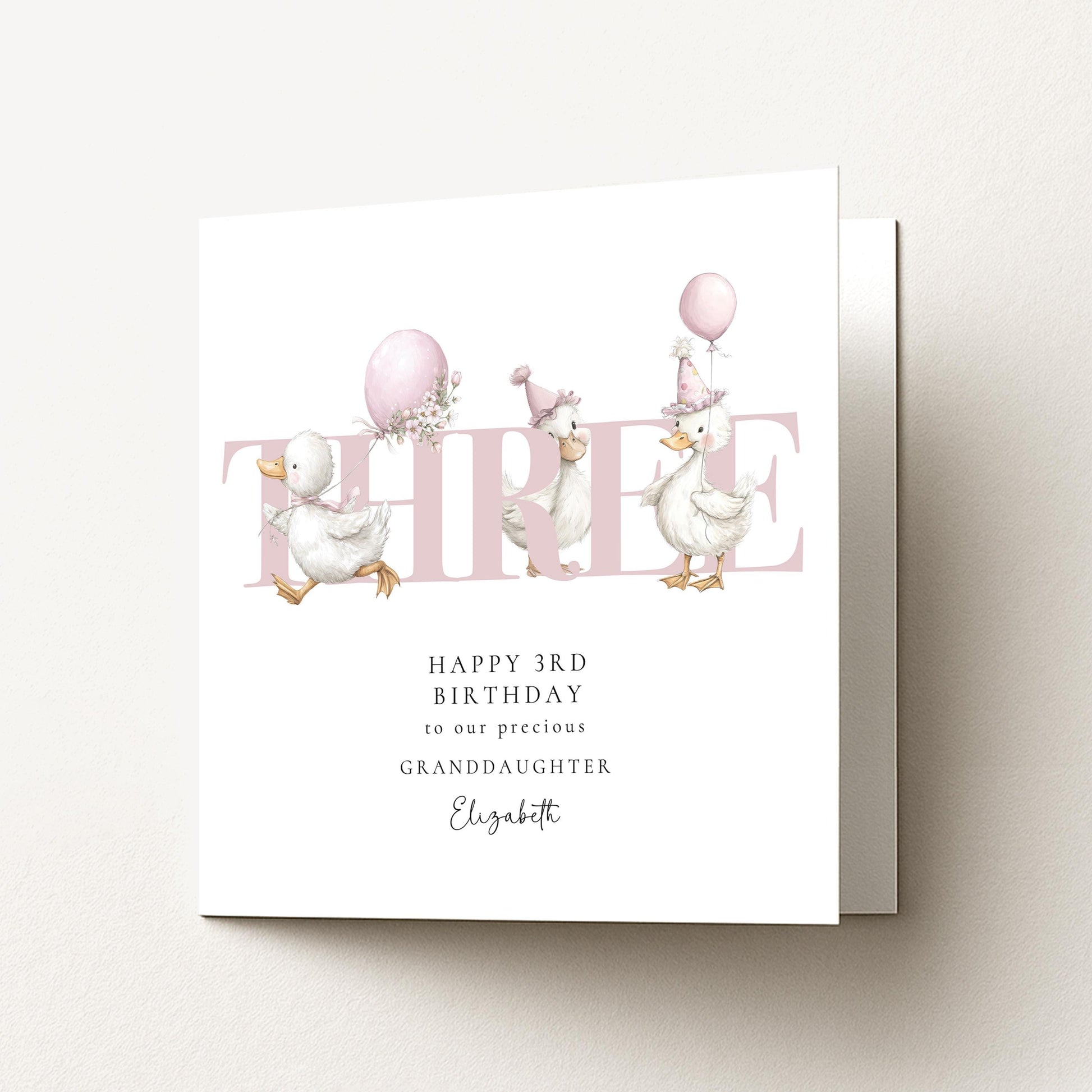 3rd Birthday Card for Granddaughter, Happy Third Birthday Granddaughter Card with Ducks, Personalised Birthday Card