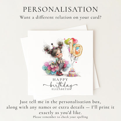 10th Birthday Card for Girls, Age 10 Birthday Card, Personalised Birthday Card, Cute Illustration Birthday Card