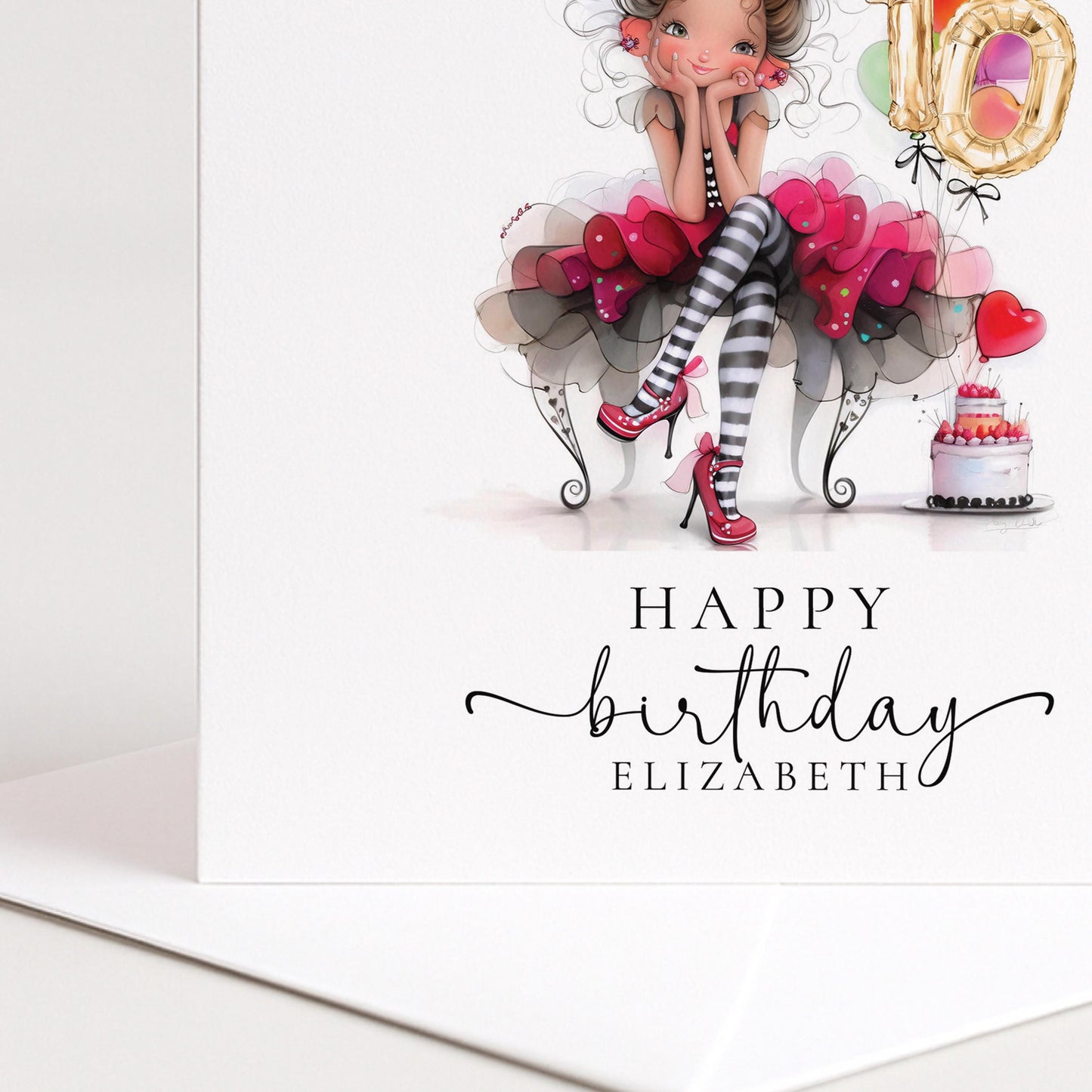 10th Birthday Card for Girl, Age 10 Birthday Card, Personalised Girls Birthday Card, Cute Illustration Card
