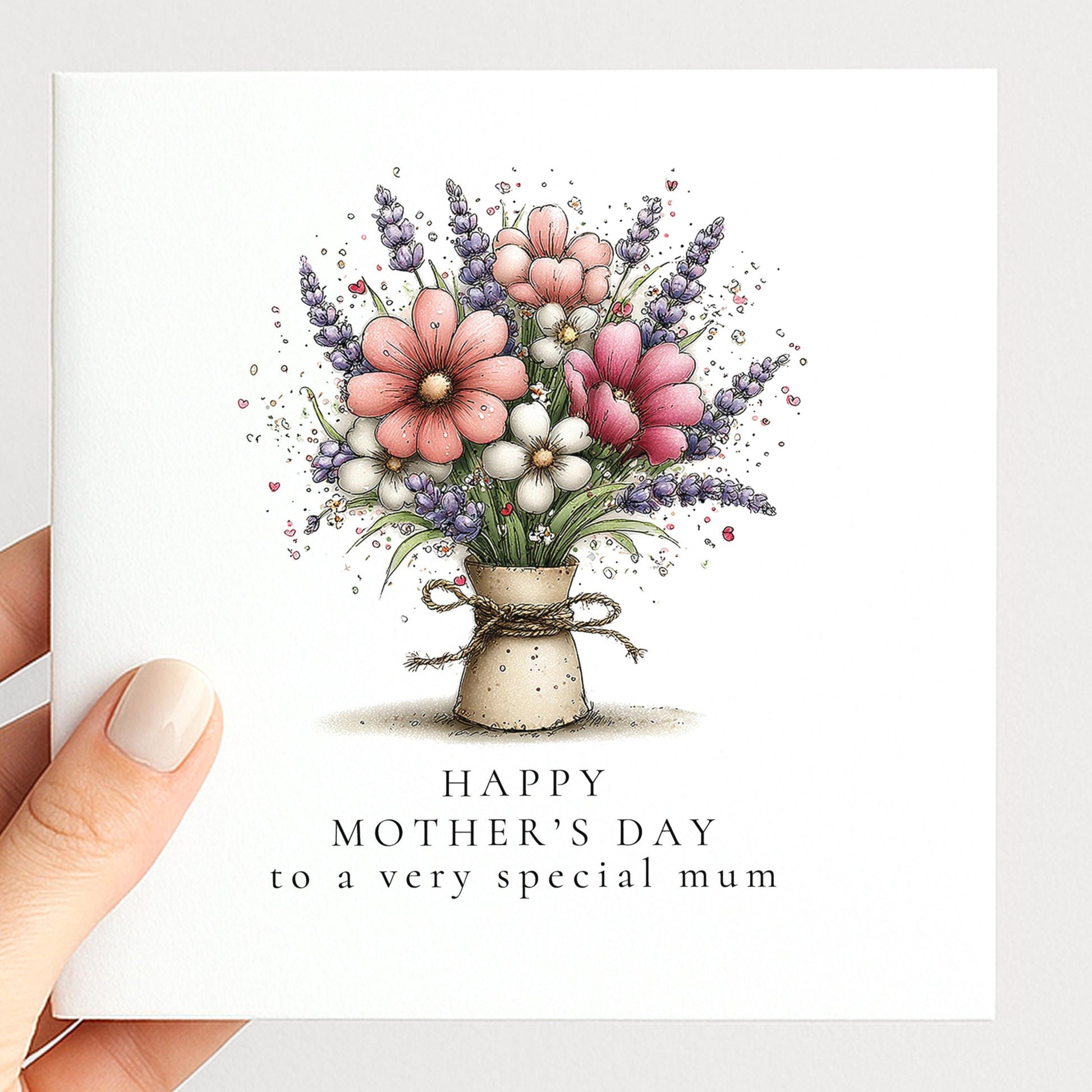 Mother’s Day Card - Personalised Floral Greeting Card with Envelope & Matte Finish