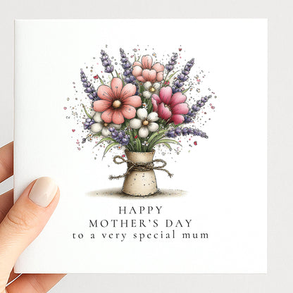 Mother’s Day Card - Personalised Floral Greeting Card with Envelope & Matte Finish
