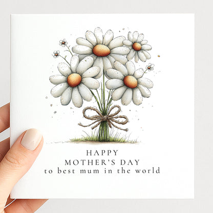 Mother’s Day Card – Personalised Floral Greeting Card With Daisy Bouquet & Heartfelt Message