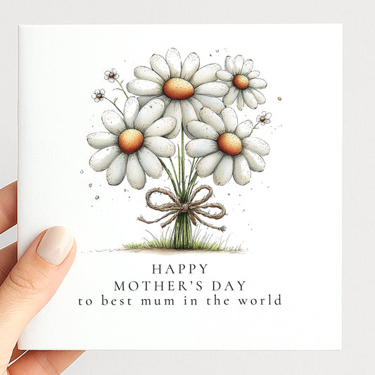Mother’s Day Card – Personalised Floral Greeting Card With Daisy Bouquet & Heartfelt Message