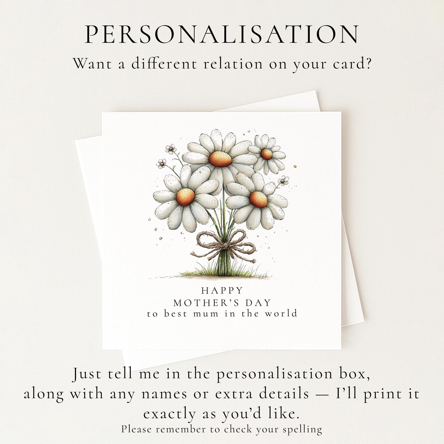 Mother’s Day Card – Personalised Floral Greeting Card With Daisy Bouquet & Heartfelt Message